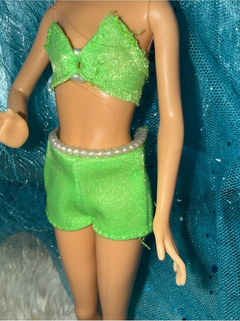 Mattel Barbie green pearl shorts and bikini top 60’s 70’s